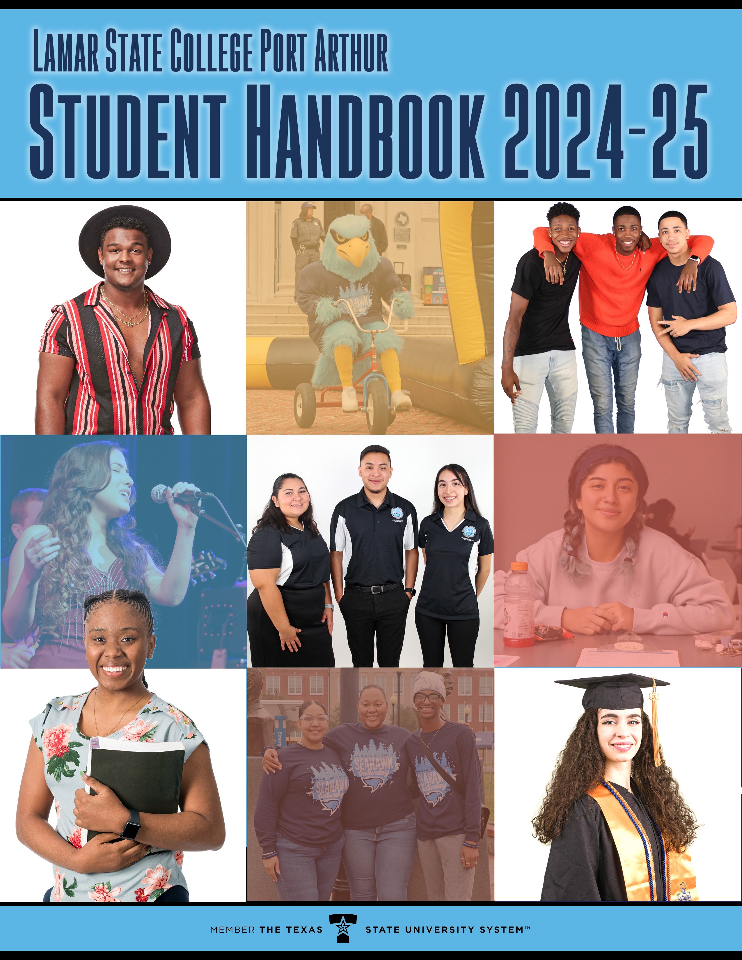 Lamar State College Port Arthur Student Handbook 2024-2025 collage of student images 
